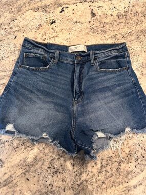 Abercrombie & Fitch Distressed High-Rise Denim Shorts - Blue